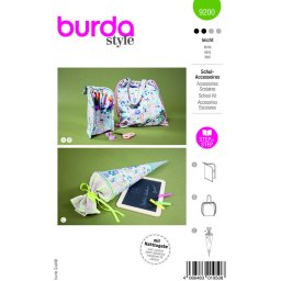 Tipar de croitorie accesorii scolare pentru copii, penar, geanta si con, Burda Style 9200