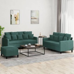 Set de canapele cu perne, 3 piese, verde închis, catifea GartenMobel Dekor