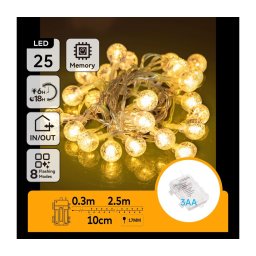 Aigostar - Ghirlandă LED de exterior, 25 LED, 3xAA, 8 funcții, 2,8 m, IP44, alb cald