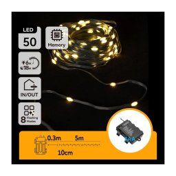 Aigostar - Ghirlandă LED pentru exterior, 50 LED / 8 funcții, 3 x AA, 5,3 m, IP44, alb cald