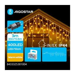 Aigostar - Ghirlandă LED de exterior, 400 LED, 8 funcții, 23 x 0,6 m, IP44, alb cald