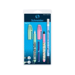 Set stilou + roller SCHNEIDER Zippi + pic Corry + 2 rezerve cerneala/blister, vernil/roz