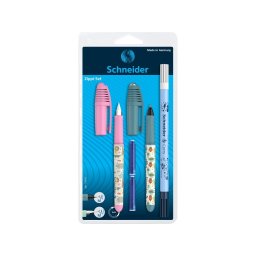 Set stilou + roller SCHNEIDER Zippi + pic Corry + 2 rezerve cerneala/blister, roz/verde