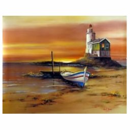 Tablou B25-31512 Goblen Diamante rotunde, 50 x 40 cm, Farul si Barca la apus de soare