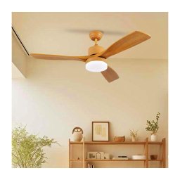 ZEVENTI - Ventilator de tavan MARE LED, 24W/230V, Wi‑Fi Tuya, finisaj stejar + telecomandă