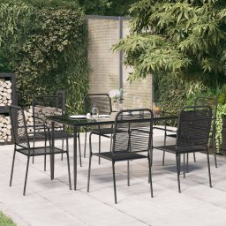 Set de masa gradina, 7 piese, franghie neagra din bumbac & otel GartenMobel Dekor