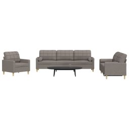 Set de canapele cu perne, 3 piese, gri taupe, textil GartenMobel Dekor