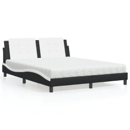 Pat cu saltea, negru si alb, 160x200 cm, piele ecologica GartenMobel Dekor
