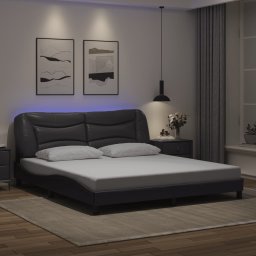 Cadru de pat cu lumini LED, gri, 180x200 cm, piele ecologica GartenMobel Dekor