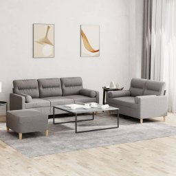 Set de canapele cu perne, 3 piese, gri taupe, textil GartenMobel Dekor