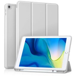 Husa tableta pentru iPad 10.2 (2019 / 2020 / 2021) cu suport cu 2 Unghiuri si functie Sleep/Wake, Techsuit Flex Trifold Pen, gri