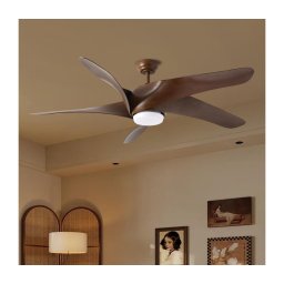 ZEVENTI - Ventilator LED de tavan LUCCA, 18W, 230V, Wi‑Fi Tuya, maro + telecomandă
