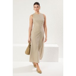 Trendyol Dark Beige A Cut Back Detail Midi Woven Dress