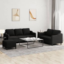 Set de canapele cu perne, 3 piese, negru, textil GartenMobel Dekor