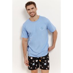 Pijamale pentru bărbați Spencer albastru cu planete