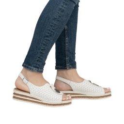 Sandale dama casual, Rieker, piele naturala, 62902-80, alb