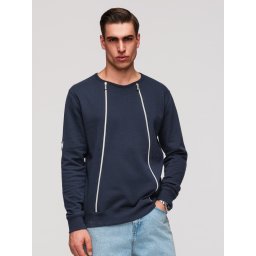 Ombre Men's sweatshirt with decorative zips on the front - navy blue