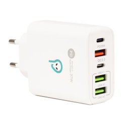 Incarcator de retea 2x USB-C + 3x USB-A QC 3.0 37W Alb