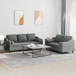 Set de canapele cu perne, 2 piese, gri închis, material textil GartenMobel Dekor