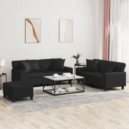 Set de canapele cu perne, 3 piese, negru, piele ecologica GartenMobel Dekor