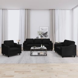 Set de canapele cu perne, 3 piese, negru, textil GartenMobel Dekor