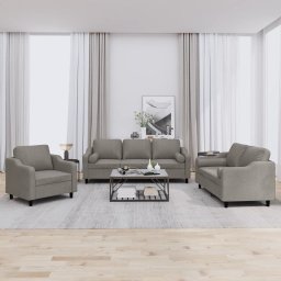 Set de canapele cu perne, 3 piese, gri taupe, textil GartenMobel Dekor