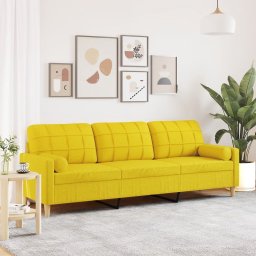 Canapea cu 3 locuri cu pernute, galben deschis, 210 cm, textil GartenMobel Dekor
