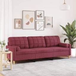 Canapea cu 3 locuri cu pernute, rosu vin, 210 cm, textil GartenMobel Dekor
