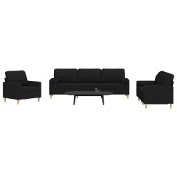 Set de canapele cu perne decorative, 3 piese, negru, textil GartenMobel Dekor