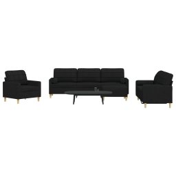 Set canapele cu taburet si perne, 4 piese, negru, textil GartenMobel Dekor