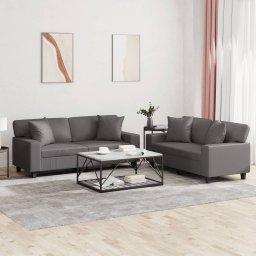 Set de canapele cu perne, 2 piese, gri, piele ecologica GartenMobel Dekor