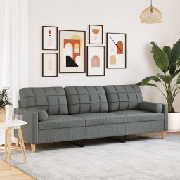 Canapea cu 3 locuri cu pernute, gri închis, 210 cm, textil GartenMobel Dekor