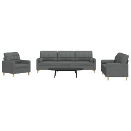 Set de canapele cu perne, 3 piese, gri închis, material textil GartenMobel Dekor