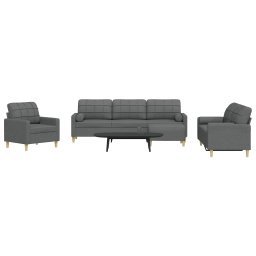 Set canapele cu taburet si perne, 4 piese, gri închis, textil GartenMobel Dekor