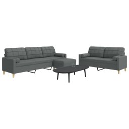 Set canapele cu taburet si perne, 3 piese, gri închis, textil GartenMobel Dekor