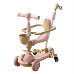 Trotineta 6 in 1, TR36 Dinozaurul Roz, cu maner de impins si bare de protectie 2-12 ani