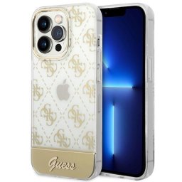Husa Husa telefon Guess pentru iPhone 14 Pro Max, Peony Glitter Script Logo, Plastic, Auriu
