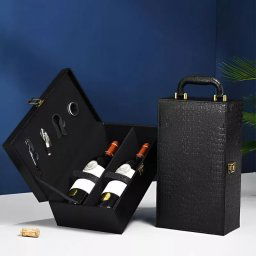 Cutie de vin Deluxe pentru 2 sticle cu accesorii de vin incluse piele ecologica de sarpe