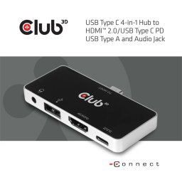 CLUB3D USB Type C 4-in-1 Hub to HDMI 4K60Hz USB Type C PD / USB Type A / Audio jack