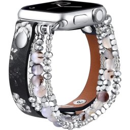 MYBANDZ Apple Watch sidefat Piele curea de ceas floral 38/40/41 mm negru