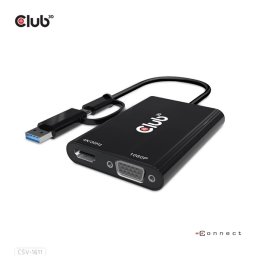 CLUB3D USB 2.0 + USB 2.0 Type C VGA/D-Sub + HDMI Convertor Negru 33cm CSV-1611