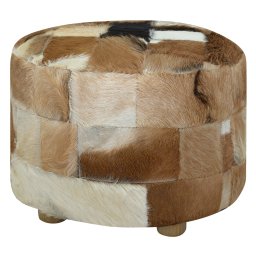 Taburet din piele naturala, rotund, 50 x 50 x 45 cm GartenMobel Dekor