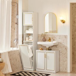 CORAI3 - Set Mobilier Baie Corai 3 piese - masca chiuveta, dulap inalt, Oglinda - Alb - Auriu