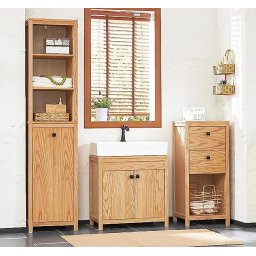 FAGO6 - Set Mobilier Baie Fago 3 piese - masca chiuveta, comoda ingusta, dulap inalt - Maro