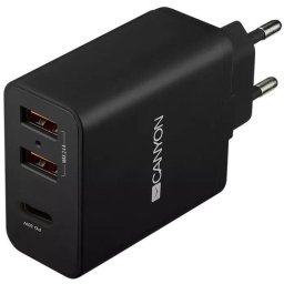 Incarcator retea Canyon H-08, 2x USB, 1x USB-C, 30W, Power Delivery, Negru