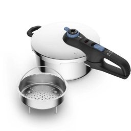 Oala sub presiune Tefal Secure Trendy, sistem siguranta in 5 puncte, 2 programe de gatire, compatibil cu inductia, 4 L, argintiu
