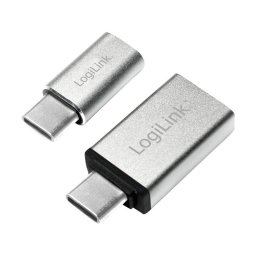 Adaptor LOGILINK, pentru smartphone, USB 3.0 la USB Type-C, USB Type-C (T) la Micro-USB (M), argintiu