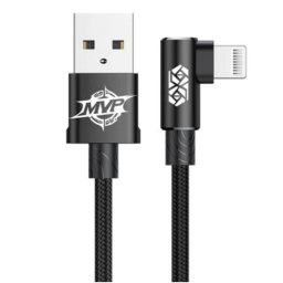 CABLU alimentare si date Baseus MVP, Fast Charging Data Cable pt. smartphone, USB la Lightning iPhone 2A unghi 90 grade, brodat, 1m, negru