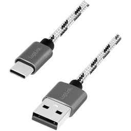Cablu alimentare si date LOGILINK, pentru smartphone, USB 2.0 (T) la USB 2.0 Type-C (T), set de 3 cabluri: 0.5/1/2m, premium, cablu cu impletire din nylon, dublu ecranare, alb&negru