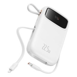 Power bank Baseus Qpow2, Dual-Cable, 20000mAh, 22.5W, 1 x USB, 1 x USB Type-C, 1 x Lightning, total 3A, include cablu USB Type-C 0.3m, Alb